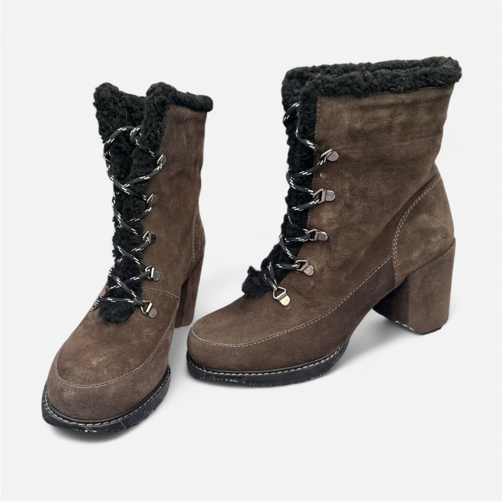 Stuart Weitzman Grey Heeled Boots with Chunky Block Heel